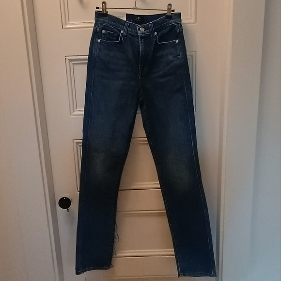 7 For All Mankind High Waist Straight Leg Jean, Size 26, Dark Wash - Picture 1 of 11